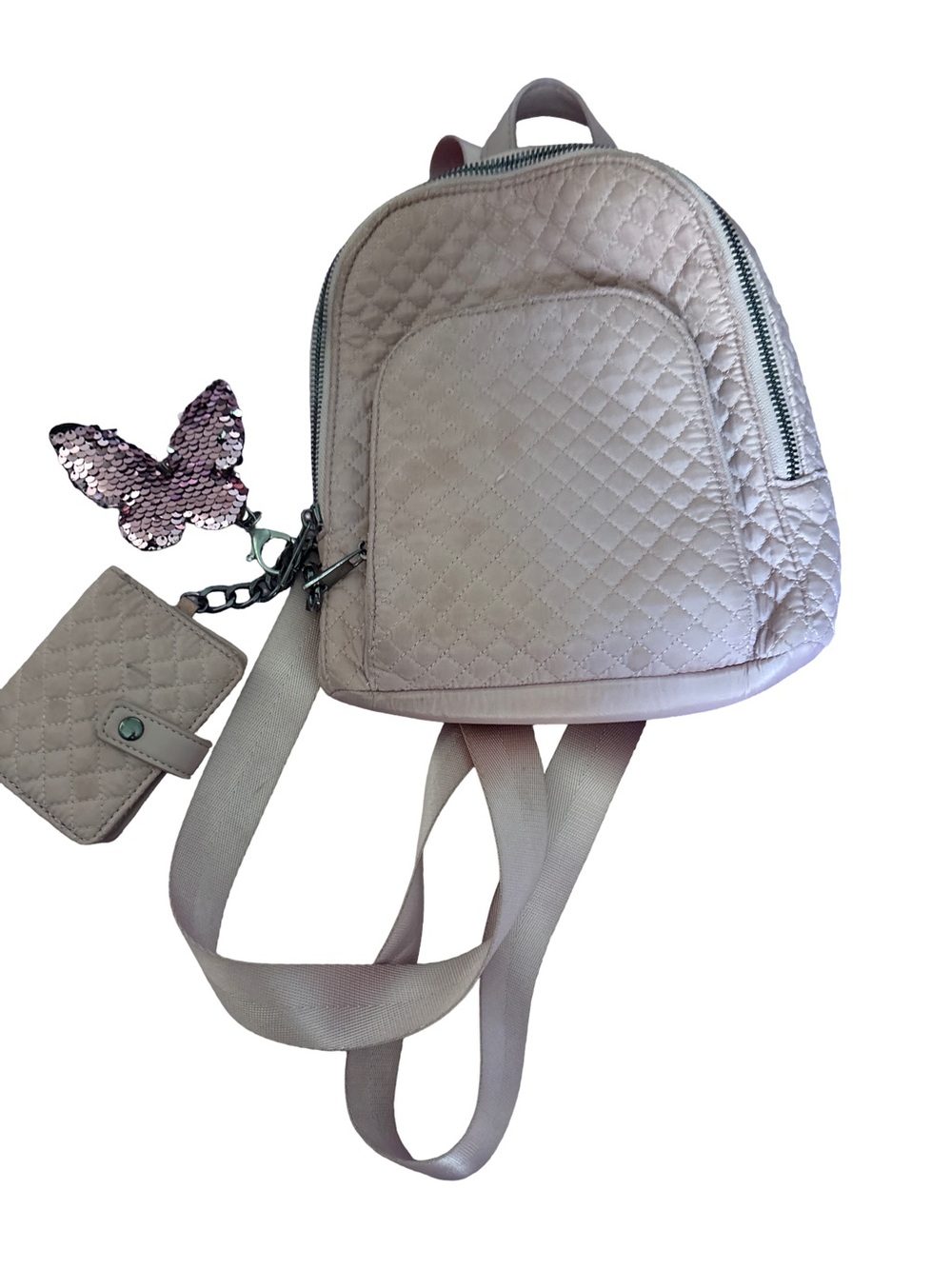 Cynthia Rowley Quilted Mini Backpack in Light Pink with Butterfly Charm